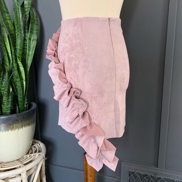lavender vegan suede ruffle pencil skirt - Picture 4 of 6